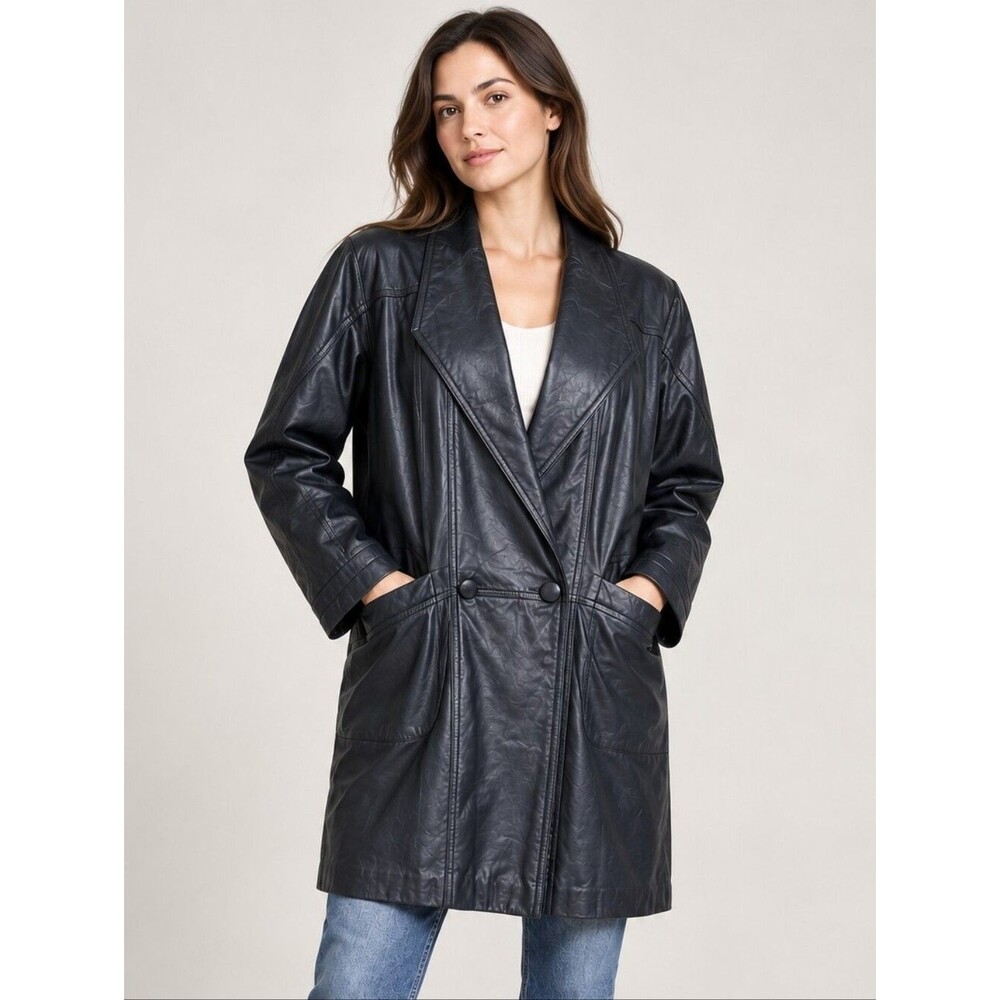 EUC Vintage women's leather Pelle women's trenchcoat coat long loose fit, M